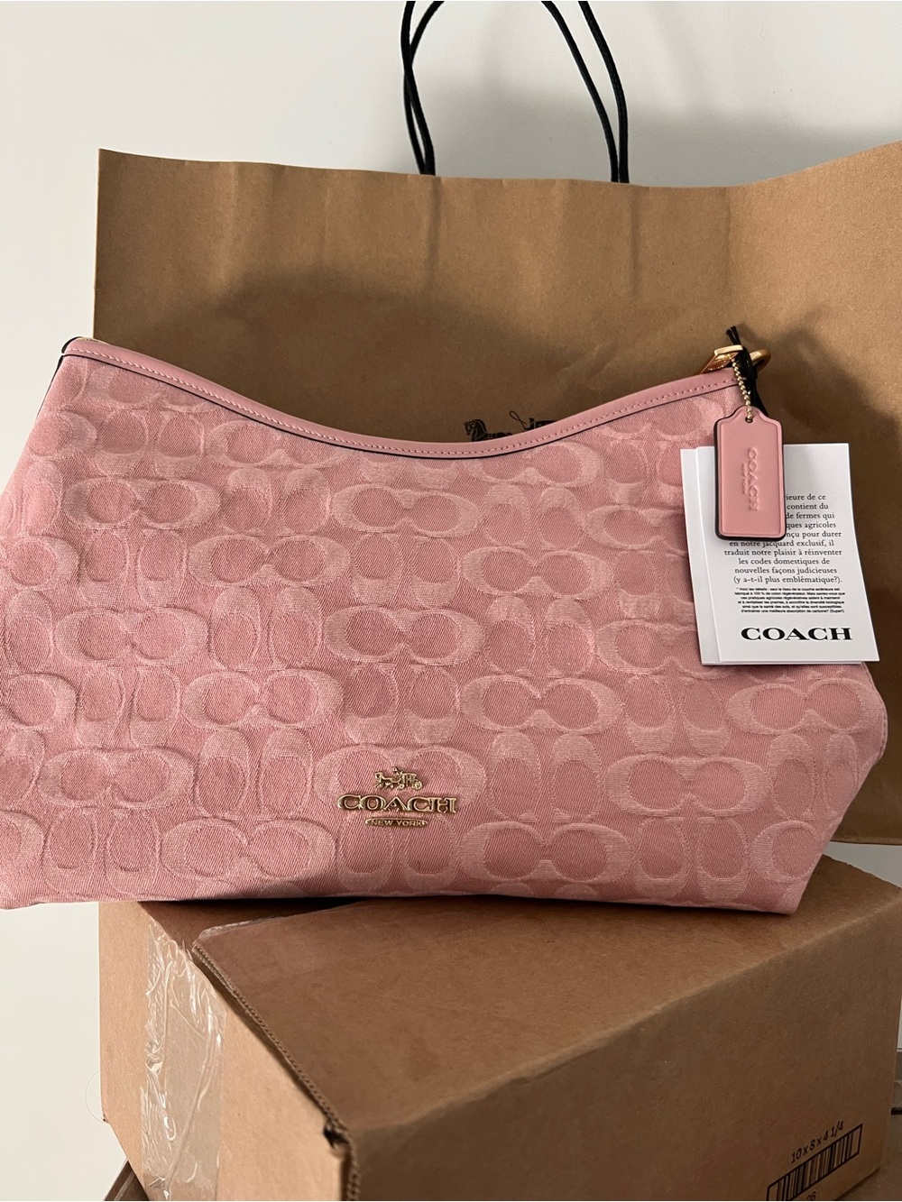 COACH Pink Signature Jacquard Hobo Shoulder Bag